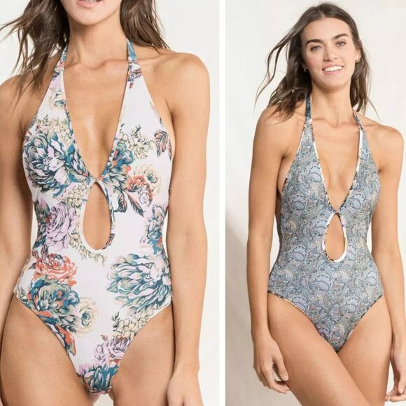 New! Maaji Jacobean Maia Reversible Plunge Halter One Piece Swimsuit 4939 - Picture 1 of 10